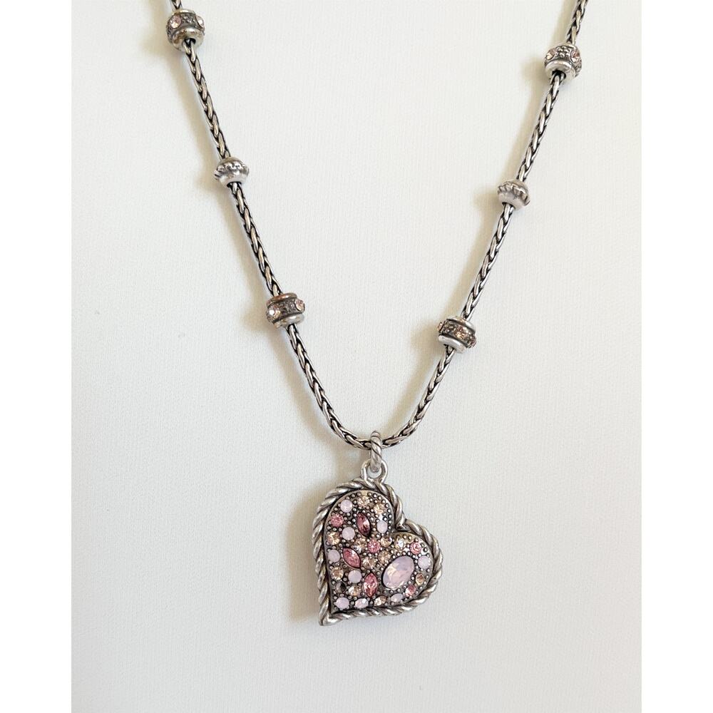 BRIGHTON Love Me Tender Pink Crystal Heart Necklace Breast Cancer Awareness